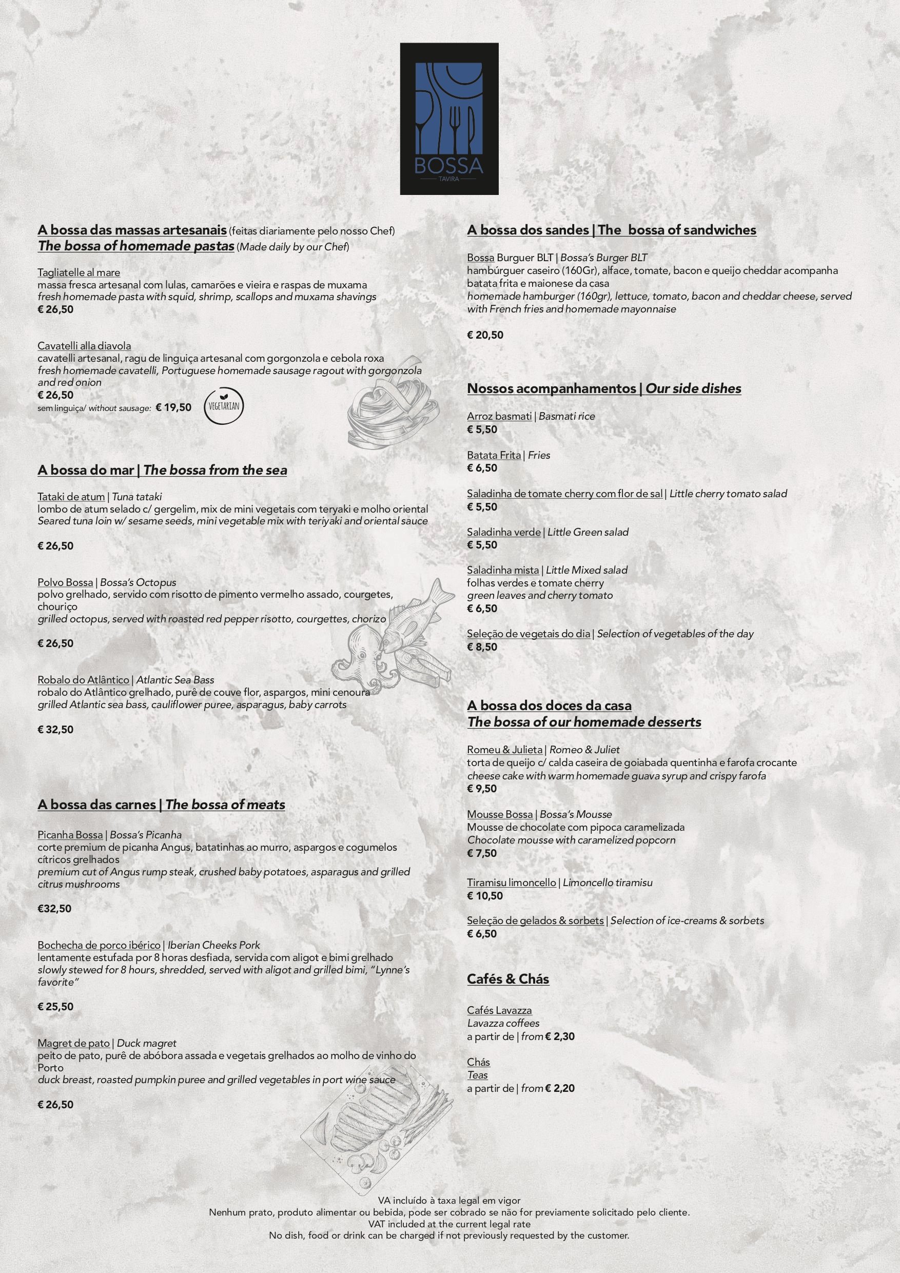 Menu Bossa Tavira — Bossa Tavira